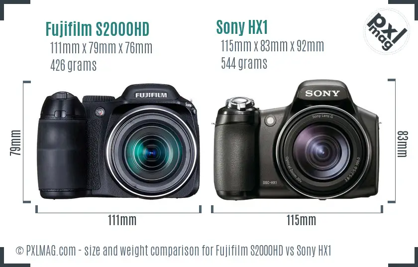 Fujifilm S2000HD vs Sony HX1 size comparison