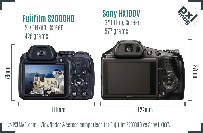 Fujifilm S2000HD vs Sony HX100V Screen and Viewfinder comparison