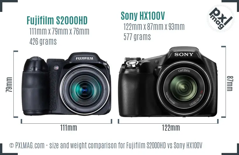 Fujifilm S2000HD vs Sony HX100V size comparison