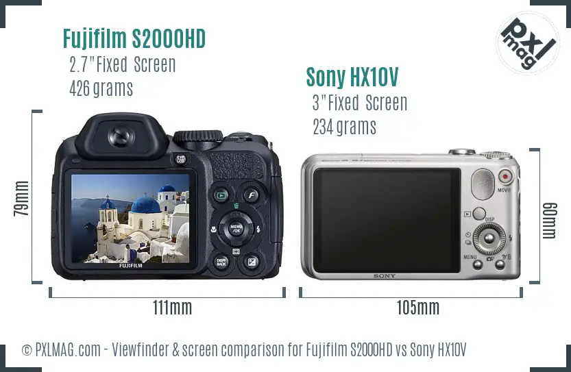 Fujifilm S2000HD vs Sony HX10V Screen and Viewfinder comparison