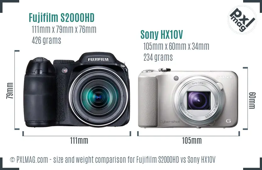Fujifilm S2000HD vs Sony HX10V size comparison