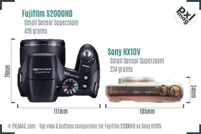 Fujifilm S2000HD vs Sony HX10V top view buttons comparison