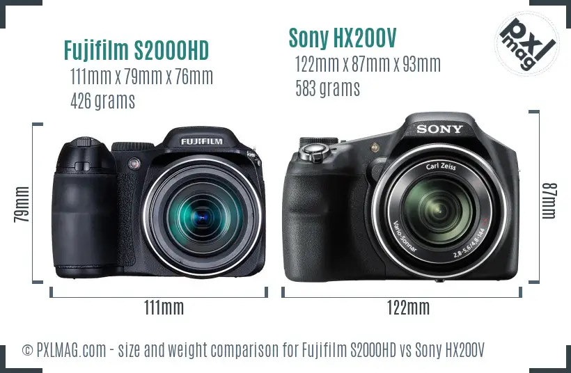 Fujifilm S2000HD vs Sony HX200V size comparison Fujifilm S2000HD vs Sony HX200V size comparison
