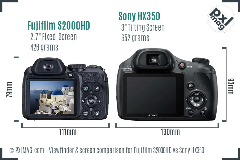 Fujifilm S2000HD vs Sony HX350 Screen and Viewfinder comparison