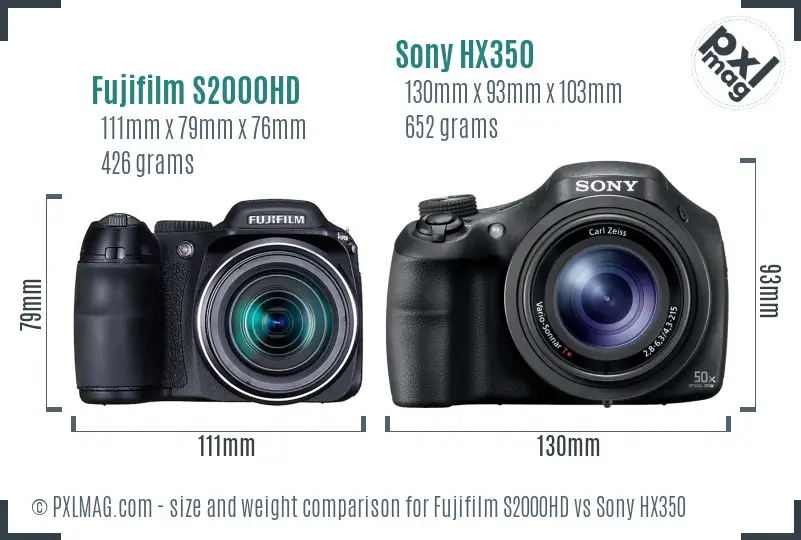 Fujifilm S2000HD vs Sony HX350 size comparison