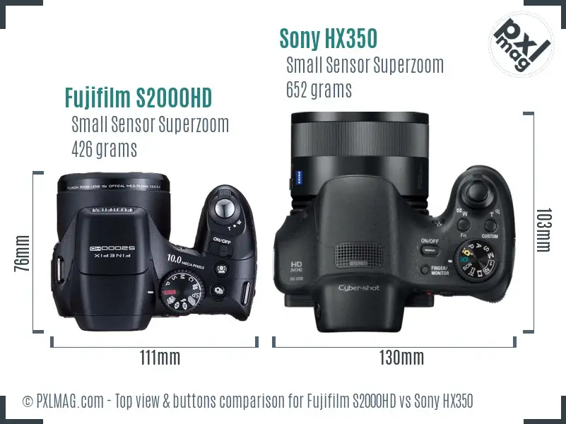 Fujifilm S2000HD vs Sony HX350 top view buttons comparison