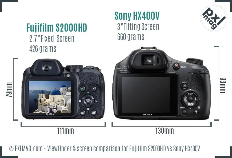 Fujifilm S2000HD vs Sony HX400V Screen and Viewfinder comparison