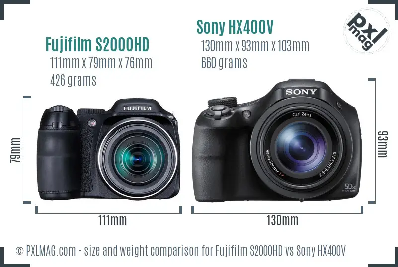Fujifilm S2000HD vs Sony HX400V size comparison