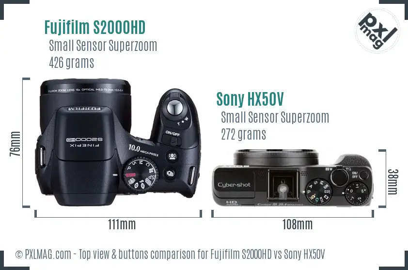 Fujifilm S2000HD vs Sony HX50V top view buttons comparison
