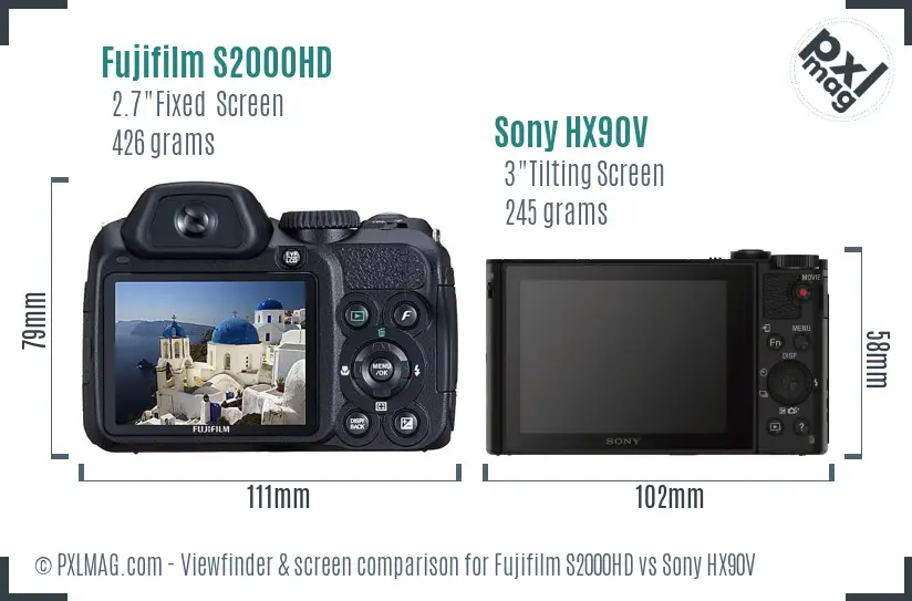 Fujifilm S2000HD vs Sony HX90V Screen and Viewfinder comparison