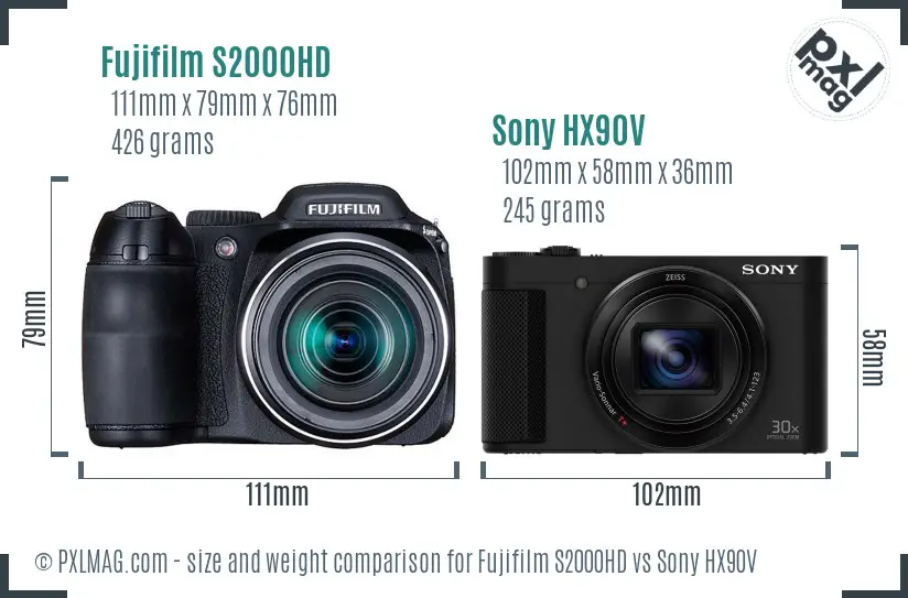 Fujifilm S2000HD vs Sony HX90V size comparison