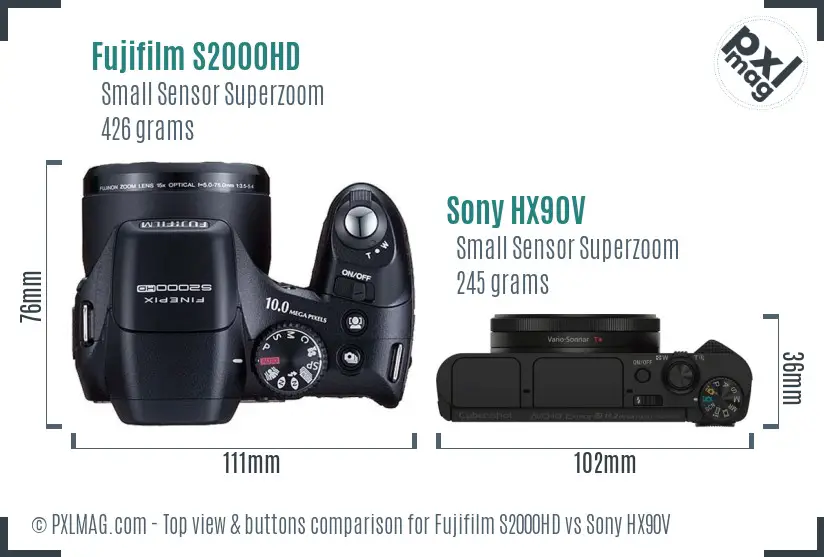 Fujifilm S2000HD vs Sony HX90V top view buttons comparison