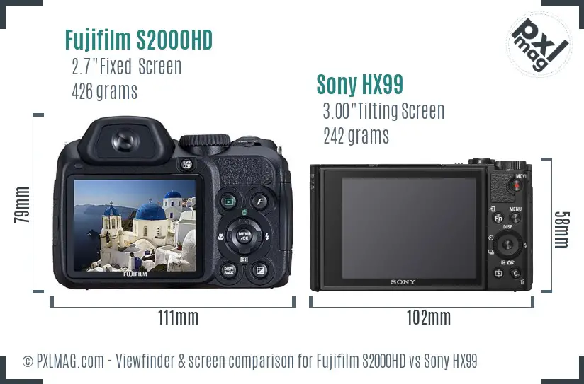 Fujifilm S2000HD vs Sony HX99 Screen and Viewfinder comparison
