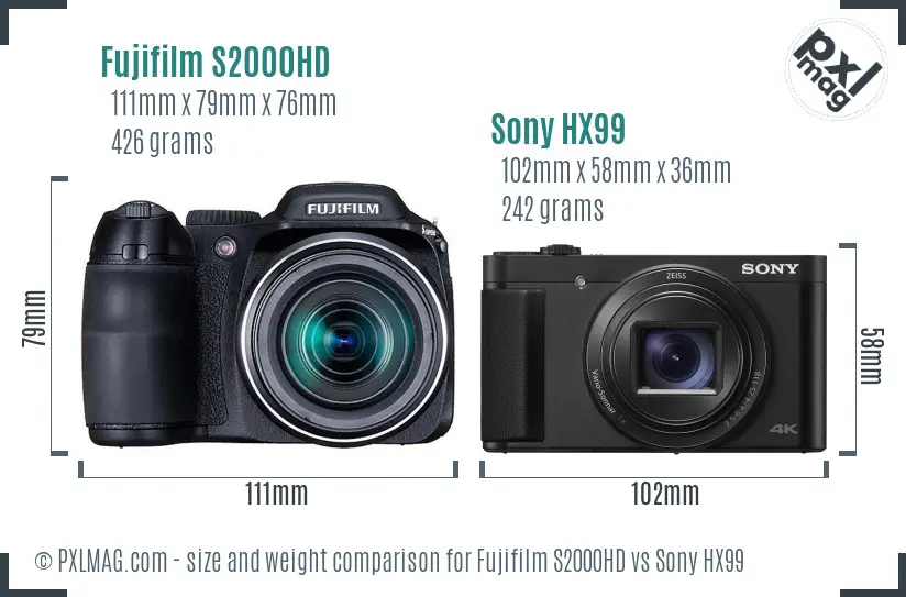 Fujifilm S2000HD vs Sony HX99 size comparison