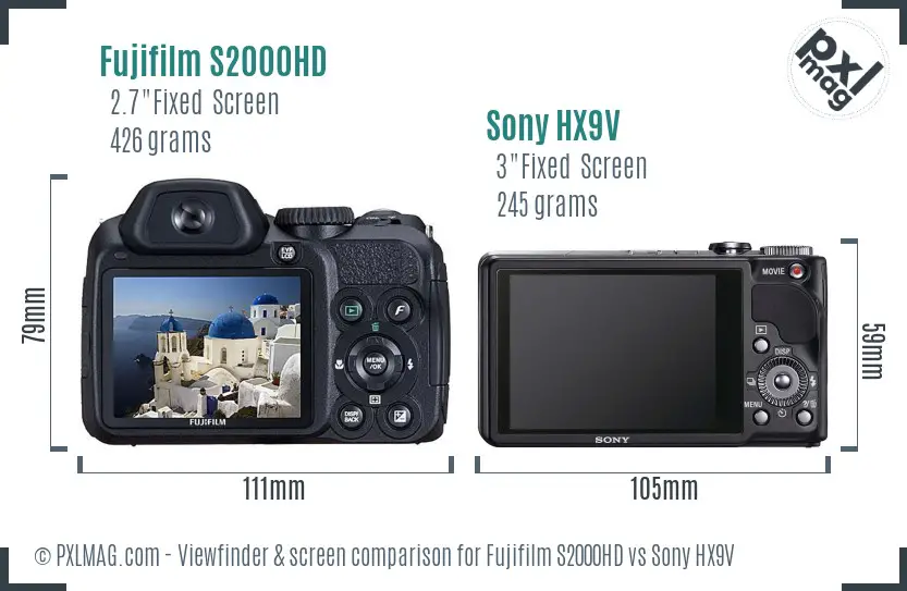 Fujifilm S2000HD vs Sony HX9V Screen and Viewfinder comparison
