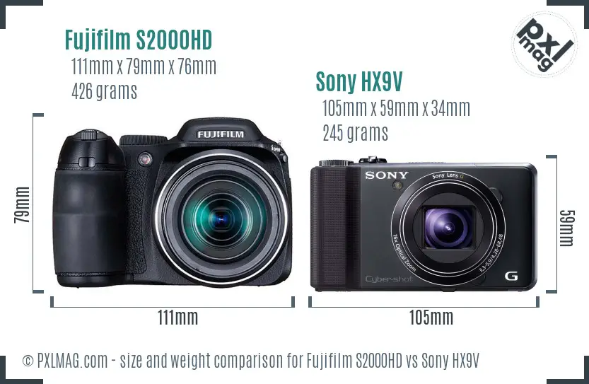 Fujifilm S2000HD vs Sony HX9V size comparison