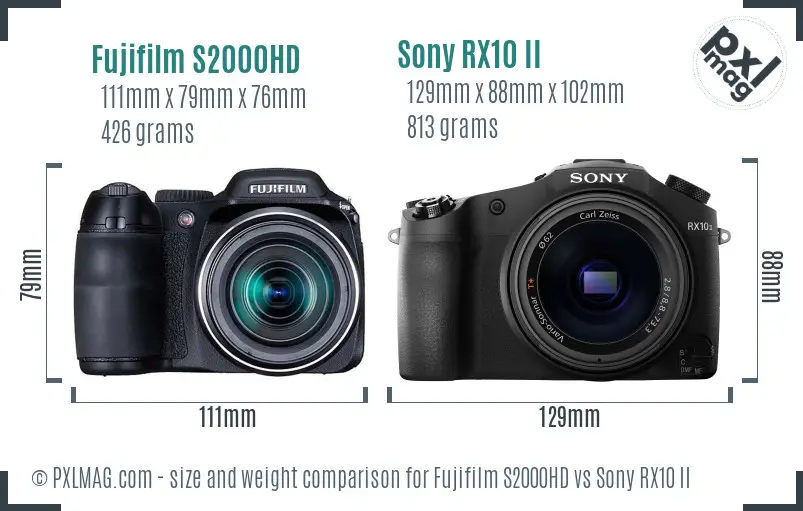 Fujifilm S2000HD vs Sony RX10 II size comparison