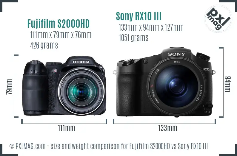 Fujifilm S2000HD vs Sony RX10 III size comparison
