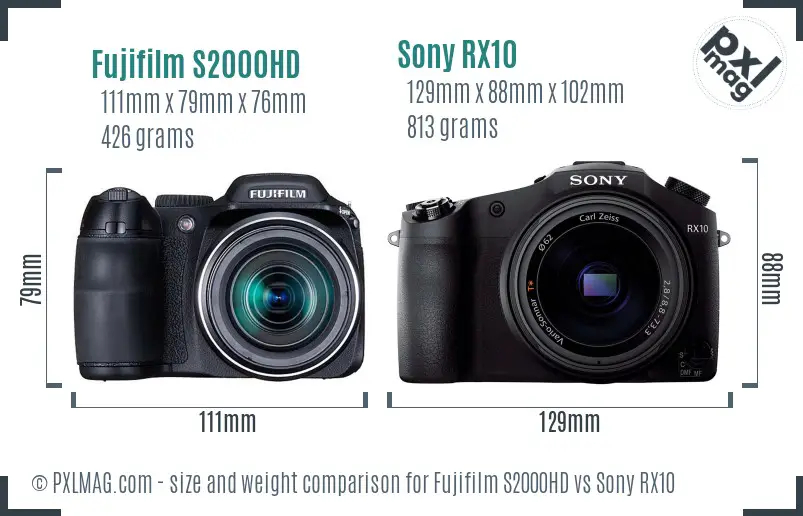 Fujifilm S2000HD vs Sony RX10 size comparison