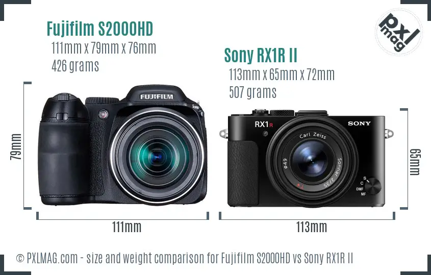 Fujifilm S2000HD vs Sony RX1R II size comparison