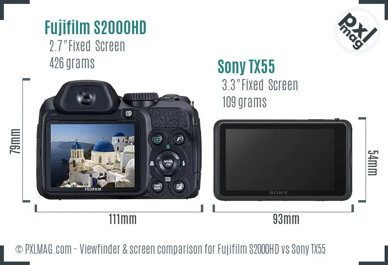 Fujifilm S2000HD vs Sony TX55 Screen and Viewfinder comparison