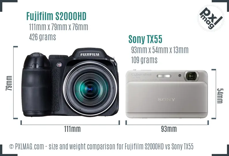 Fujifilm S2000HD vs Sony TX55 size comparison