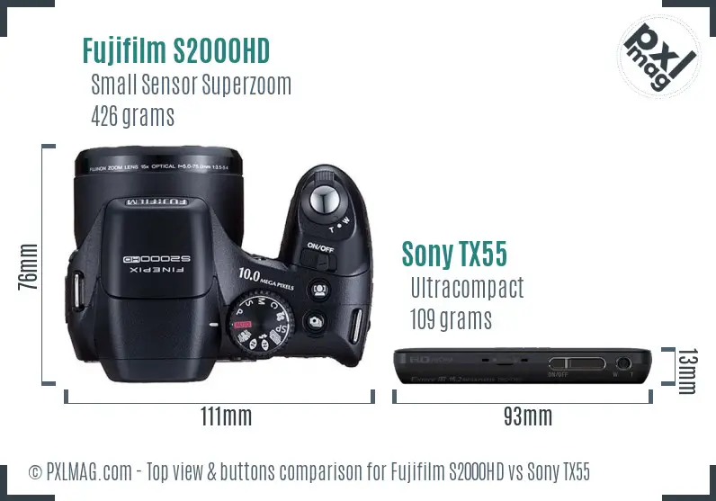 Fujifilm S2000HD vs Sony TX55 top view buttons comparison