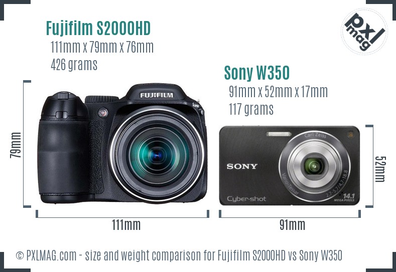 Fujifilm S2000HD vs Sony W350 size comparison
