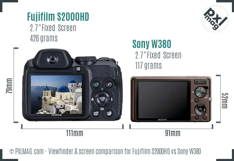 Fujifilm S2000HD vs Sony W380 Screen and Viewfinder comparison