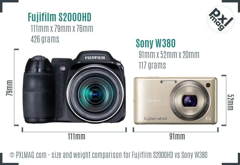 Fujifilm S2000HD vs Sony W380 size comparison