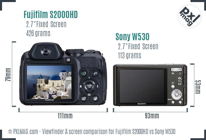 Fujifilm S2000HD vs Sony W530 Screen and Viewfinder comparison