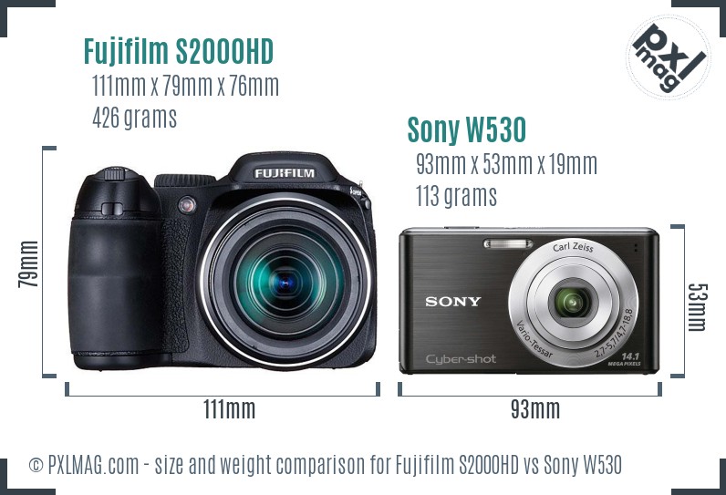 Fujifilm S2000HD vs Sony W530 size comparison Fujifilm S2000HD vs Sony W530 size comparison
