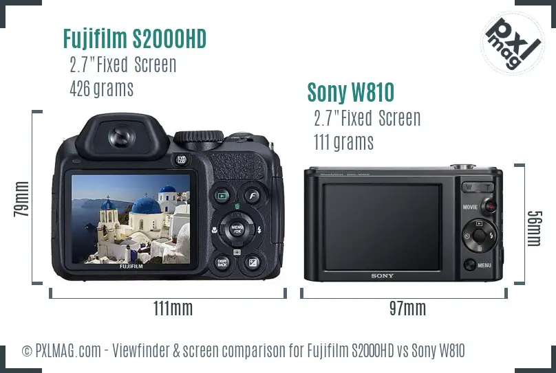 Fujifilm S2000HD vs Sony W810 Screen and Viewfinder comparison