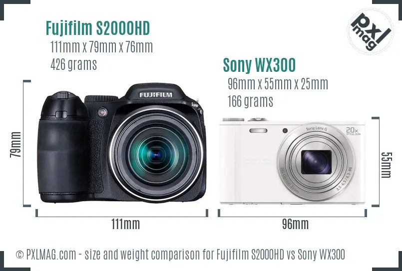 Fujifilm S2000HD vs Sony WX300 size comparison