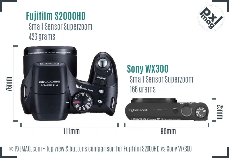 Fujifilm S2000HD vs Sony WX300 top view buttons comparison