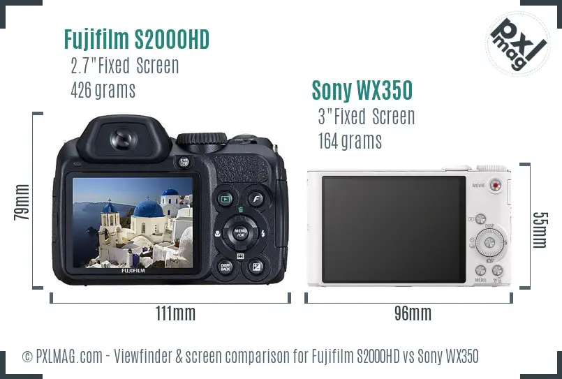 Fujifilm S2000HD vs Sony WX350 Screen and Viewfinder comparison