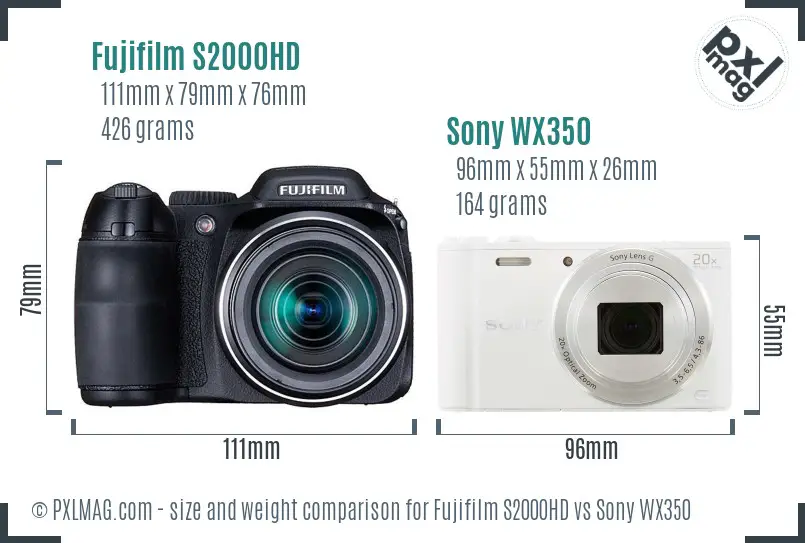 Fujifilm S2000HD vs Sony WX350 size comparison