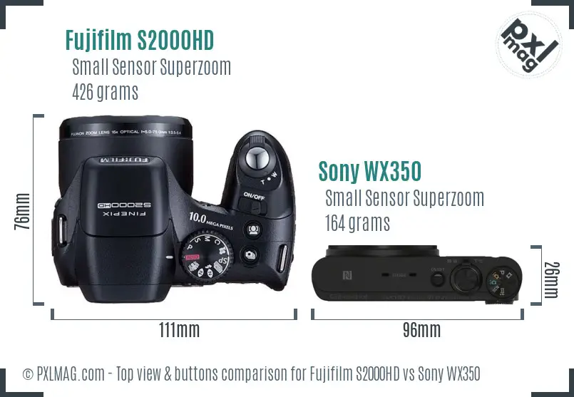 Fujifilm S2000HD vs Sony WX350 top view buttons comparison