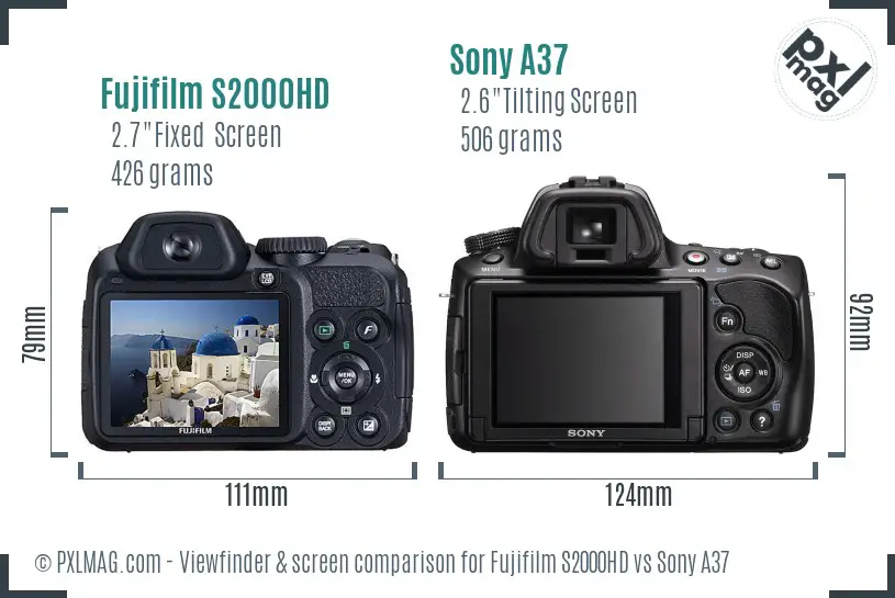 Fujifilm S2000HD vs Sony A37 Screen and Viewfinder comparison