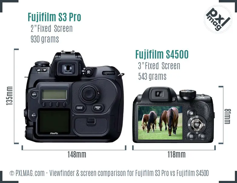 Fujifilm S3 Pro vs Fujifilm S4500 Screen and Viewfinder comparison