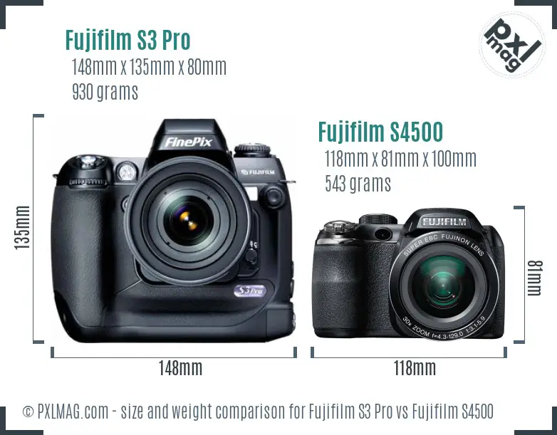 Fujifilm S3 Pro vs Fujifilm S4500 size comparison