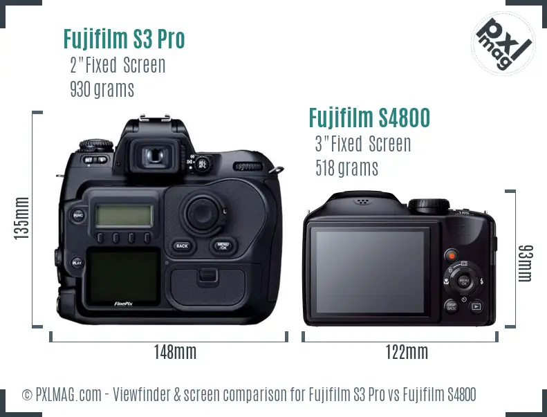 Fujifilm S3 Pro vs Fujifilm S4800 Screen and Viewfinder comparison