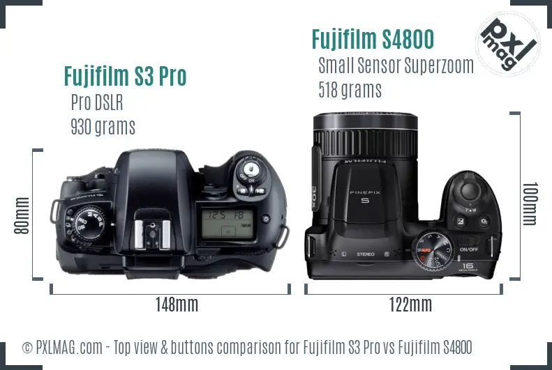 Fujifilm S3 Pro vs Fujifilm S4800 top view buttons comparison