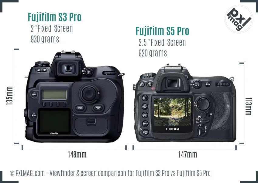 Fujifilm S3 Pro vs Fujifilm S5 Pro Screen and Viewfinder comparison