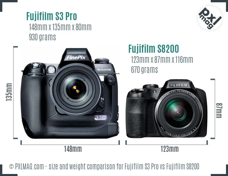 Fujifilm S3 Pro vs Fujifilm S8200 size comparison