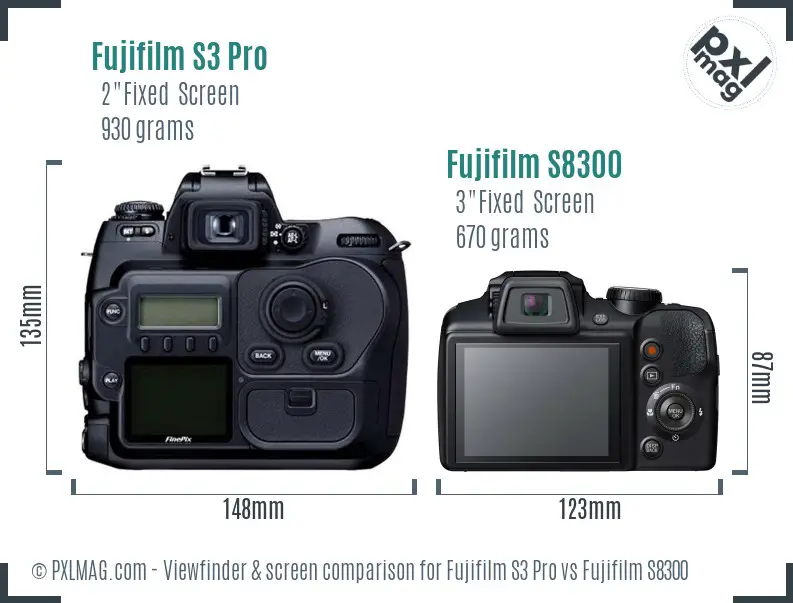 Fujifilm S3 Pro vs Fujifilm S8300 Screen and Viewfinder comparison