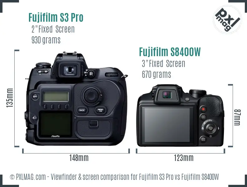 Fujifilm S3 Pro vs Fujifilm S8400W Screen and Viewfinder comparison