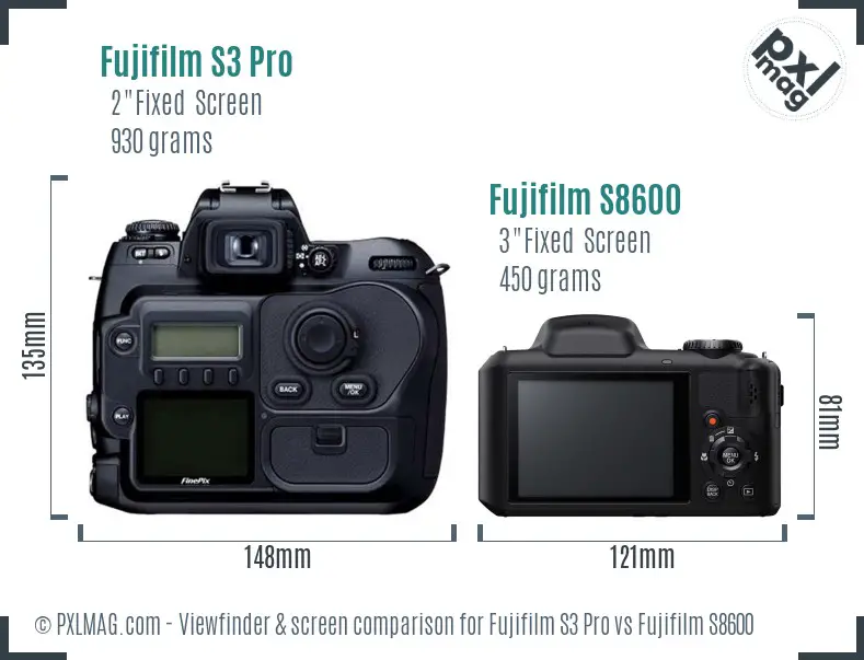 Fujifilm S3 Pro vs Fujifilm S8600 Screen and Viewfinder comparison