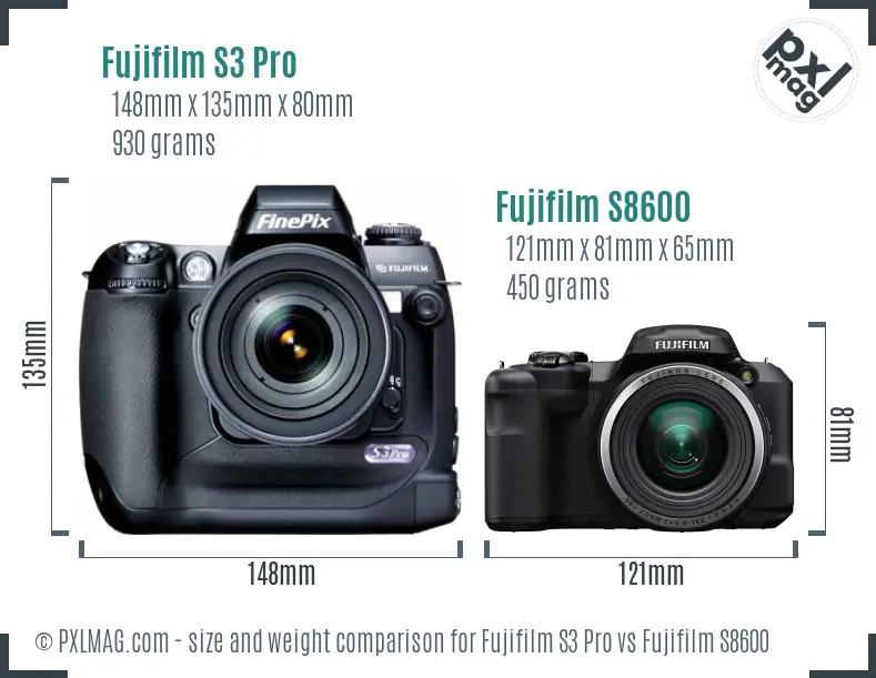 Fujifilm S3 Pro vs Fujifilm S8600 size comparison