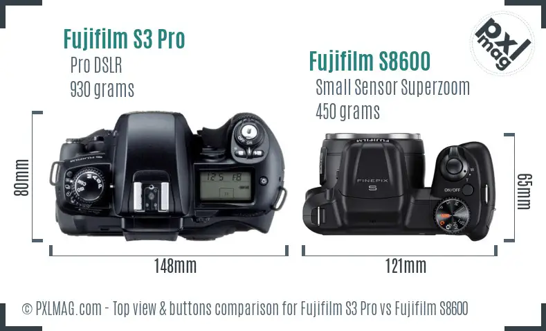 Fujifilm S3 Pro vs Fujifilm S8600 top view buttons comparison